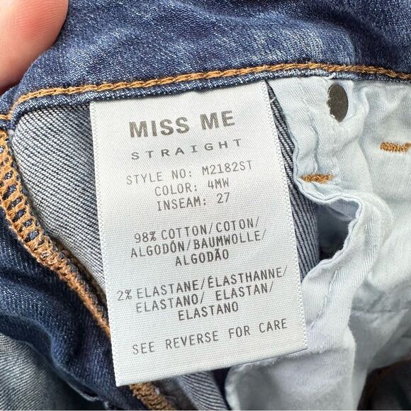Miss Me straight leg distressed denim jeans raw hem women's 29 x 27 M2182ST - Picture 6 of 6
